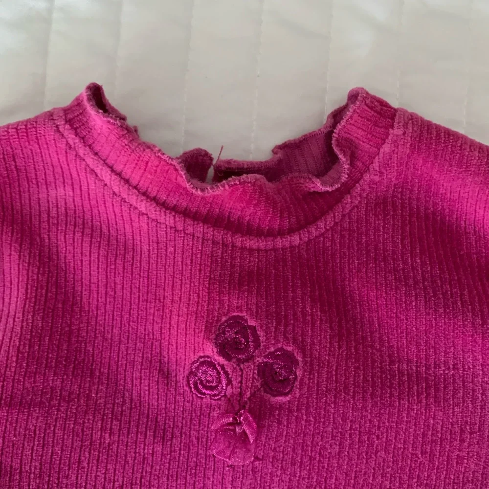 Vintage Children's Place Velour Set Girls 24M Pink Top Pants Ribbed Ruffle Y2K